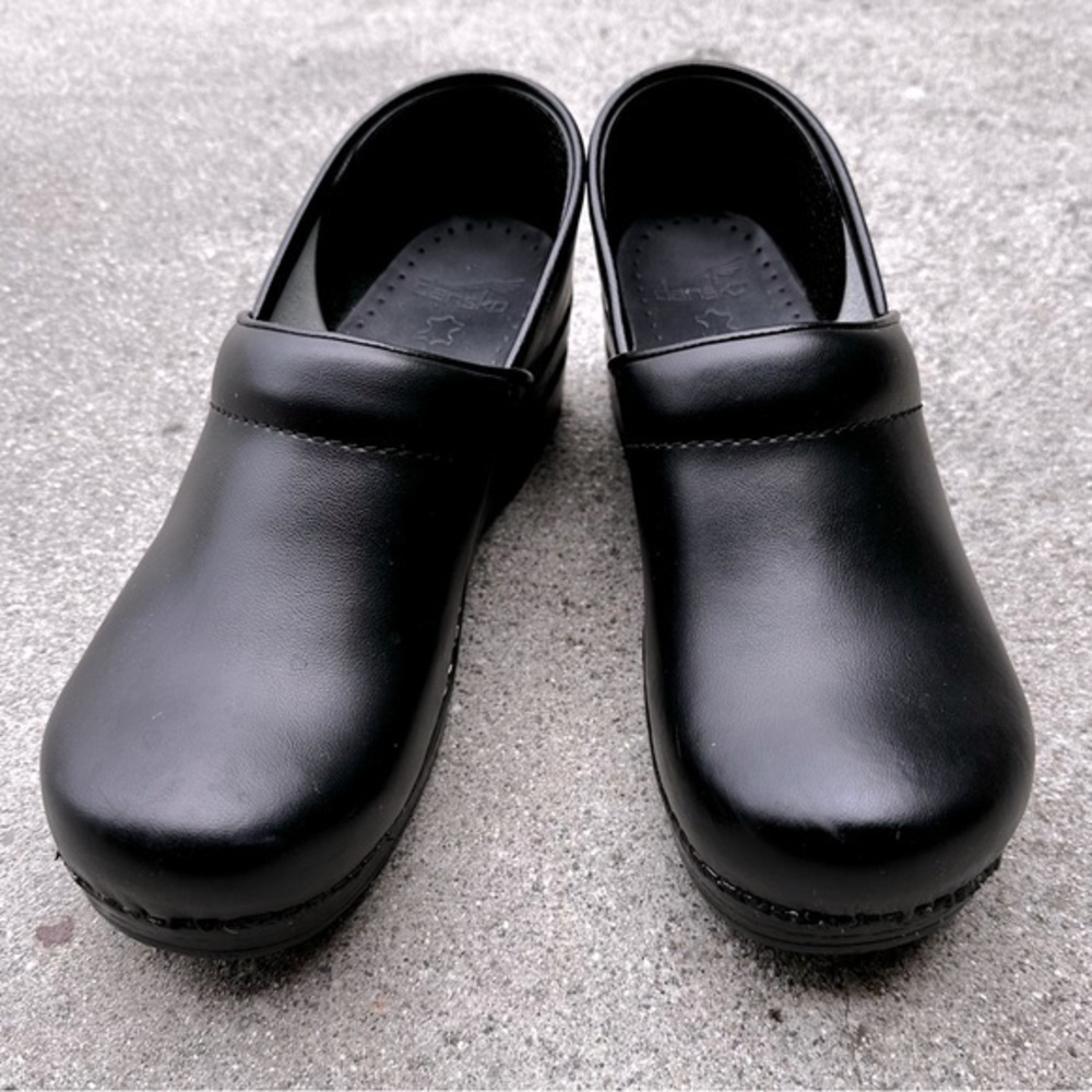 Dansko Black Leather Clog Mules
